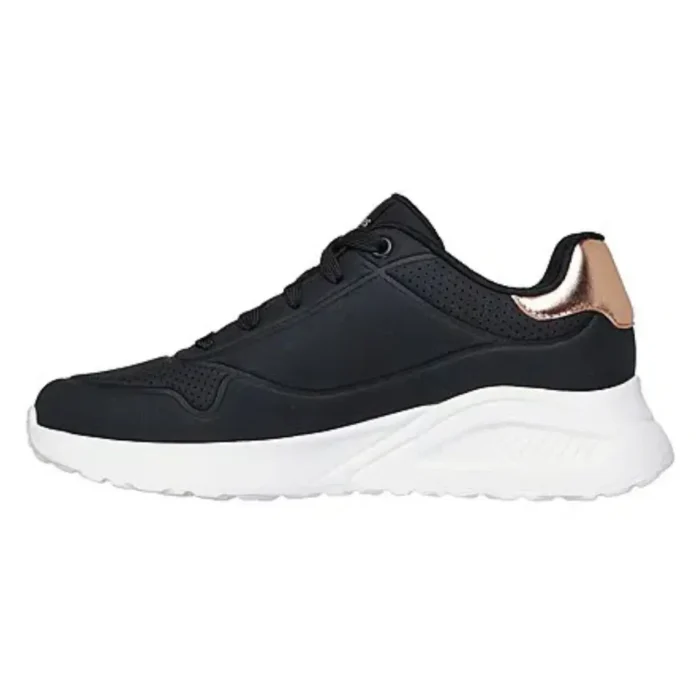 SKECHERS UNO LITE SHIMMER NEGRO Y BLANCO CON DORADO - Image 2