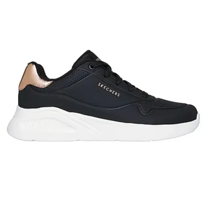 SKECHERS UNO LITE SHIMMER NEGRO Y BLANCO CON DORADO - Image 1